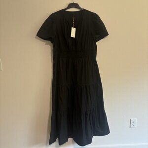 Quince Black Organic Cotton Tiered Maxi Dress Women's Size XL Pockets Poplin